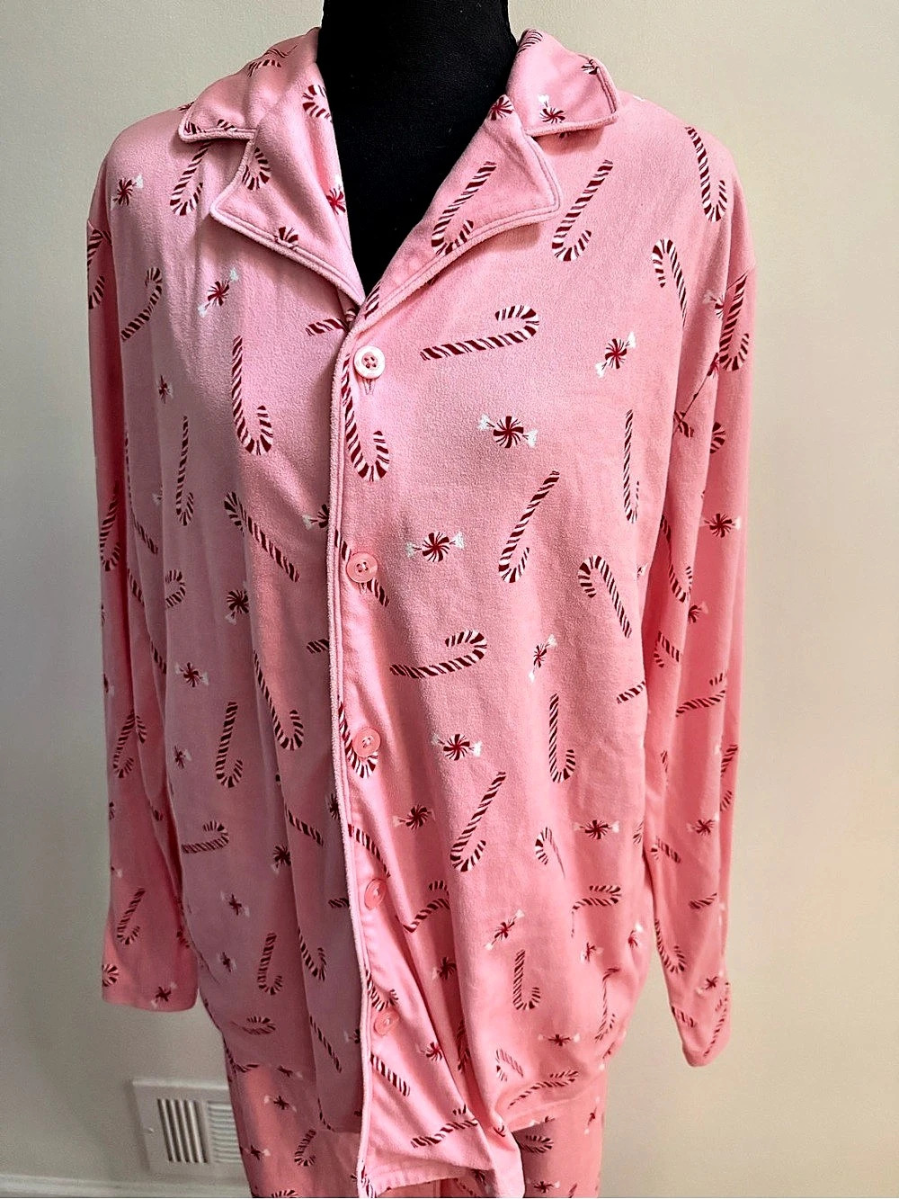 Carter’s Adult M Pink Candy Cane Peppermint Christmas Pajama Set Button Front - Picture 4 of 12
